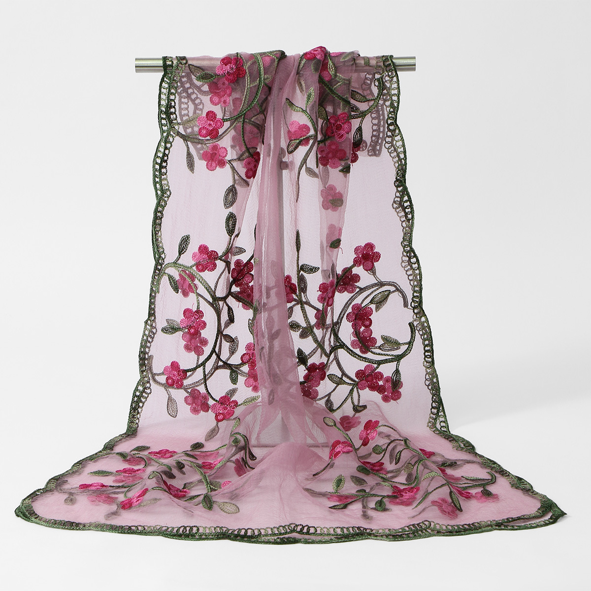 Spring and Summer New Embroidered Scarf, Nylon Embroidered Silk Scarf, Ethnic Style Travel Shawl, Long Versatile Gauze Scarf for Women