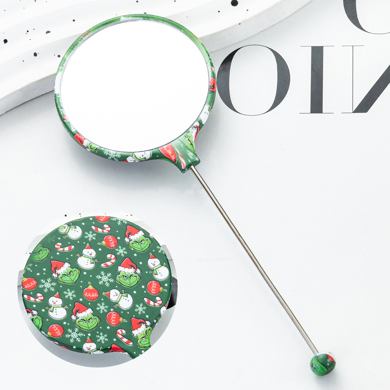 Espejo de mano multicolor DiDi Beaded Espejo de mano de alta definición portátil Espejo de mano nuevo patrón de Navidad y Halloween Espejo pequeño