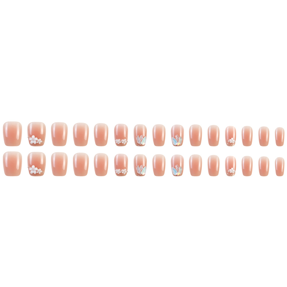 Color desnudo, taladro tridimensional pequeño y fresco para usar uñas, camellia, uñas falsas blanqueadoras, 30 piezas de manicura mezcladas.