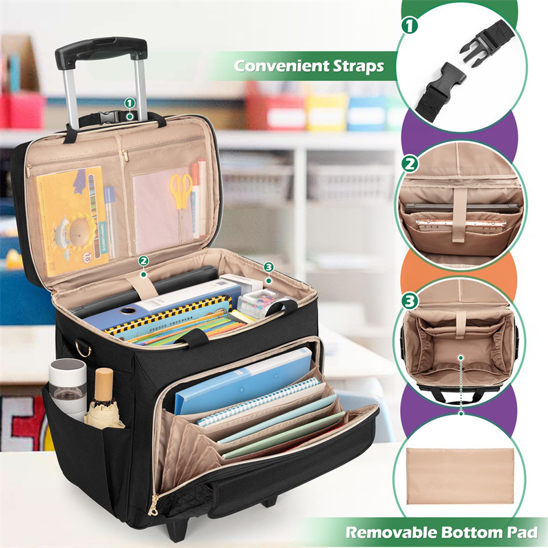 Customized Cross-Border Amazon Indoor Storage Teacher Bag Trolley Universal Wheel Roller Detachable Teacher Trolley Bag