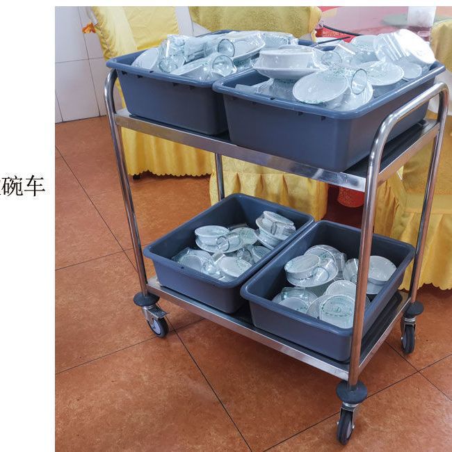 Mobile stainless steel dining cart, three-tier trolley, commercial food collection cart, bowl collection cart, restaurant delivery cart, canteen stall cart