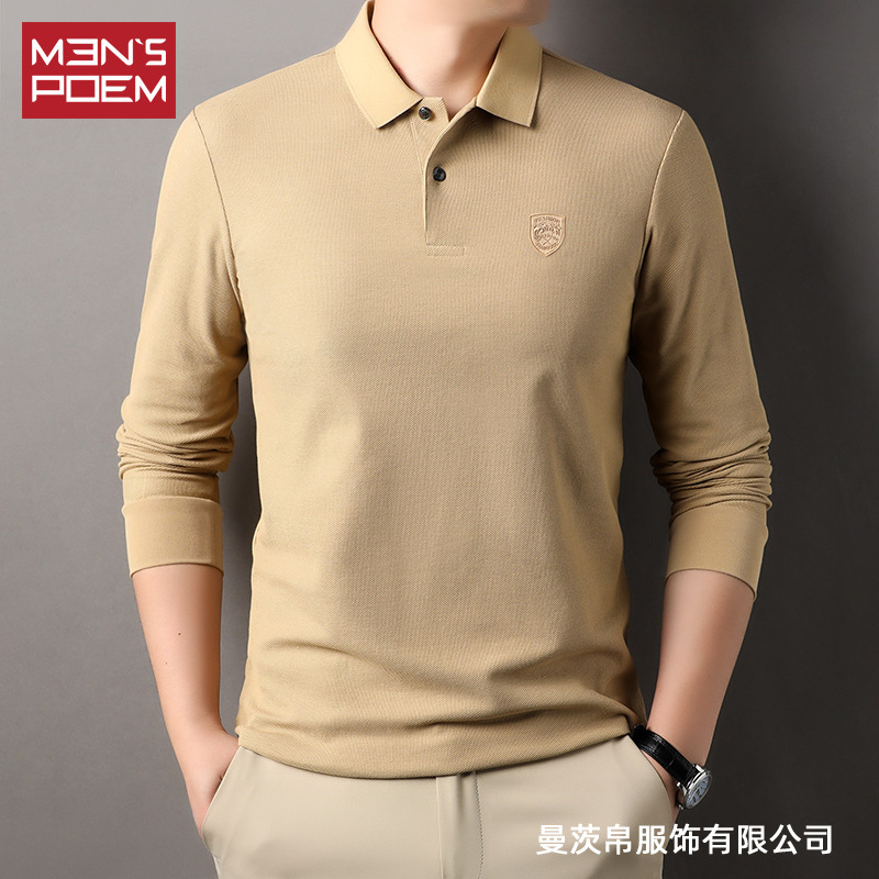 时尚帅气男士长袖纯棉t恤秋季新款polo衫休闲宽松翻领上衣打底衫