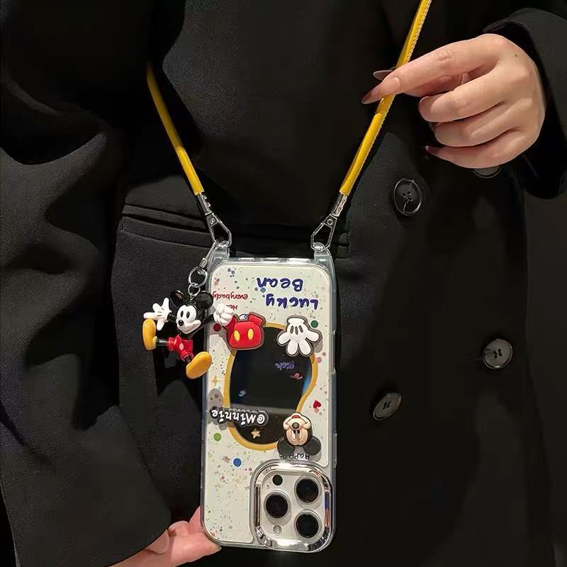 Espejo de viento ins tridimensional Mickey para iPhone16ProMax/15 funda para teléfono móvil 14 Apple 13 cuero diagonal 16