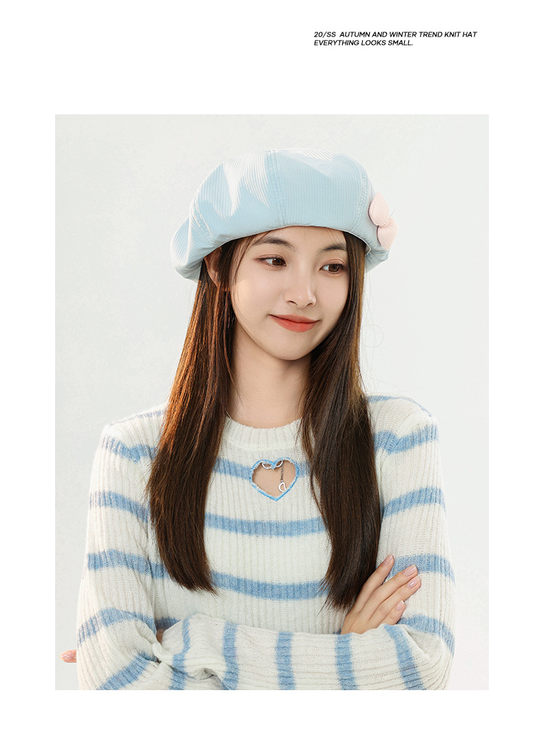 Hat female autumn and winter solid color bow beret parent-child Korean version white sweet bud hat retro painter hat_voghion.com