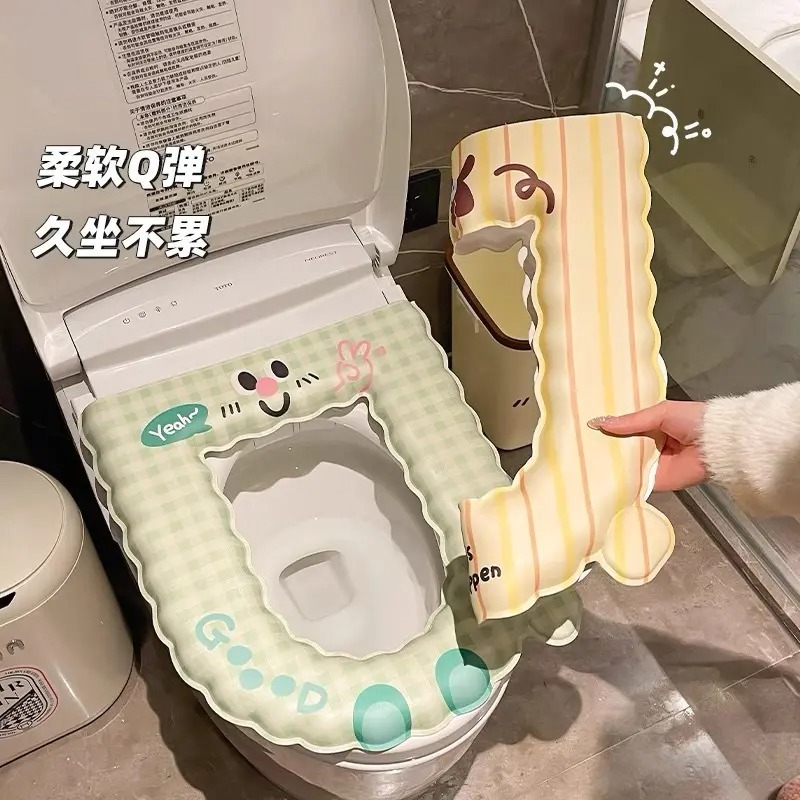 トイレマット粘着タイプ防水増粘EVA洗える折りたたみシートクッションオールシーズンハンドル付きトイレカバー|undefined
