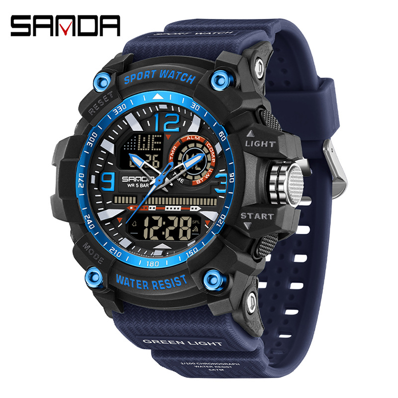 Reloj electrónico Sanda Reloj deportivo multifuncional de moda juvenil SANDA Reloj despertador impermeable Reloj para estudiantes 3367