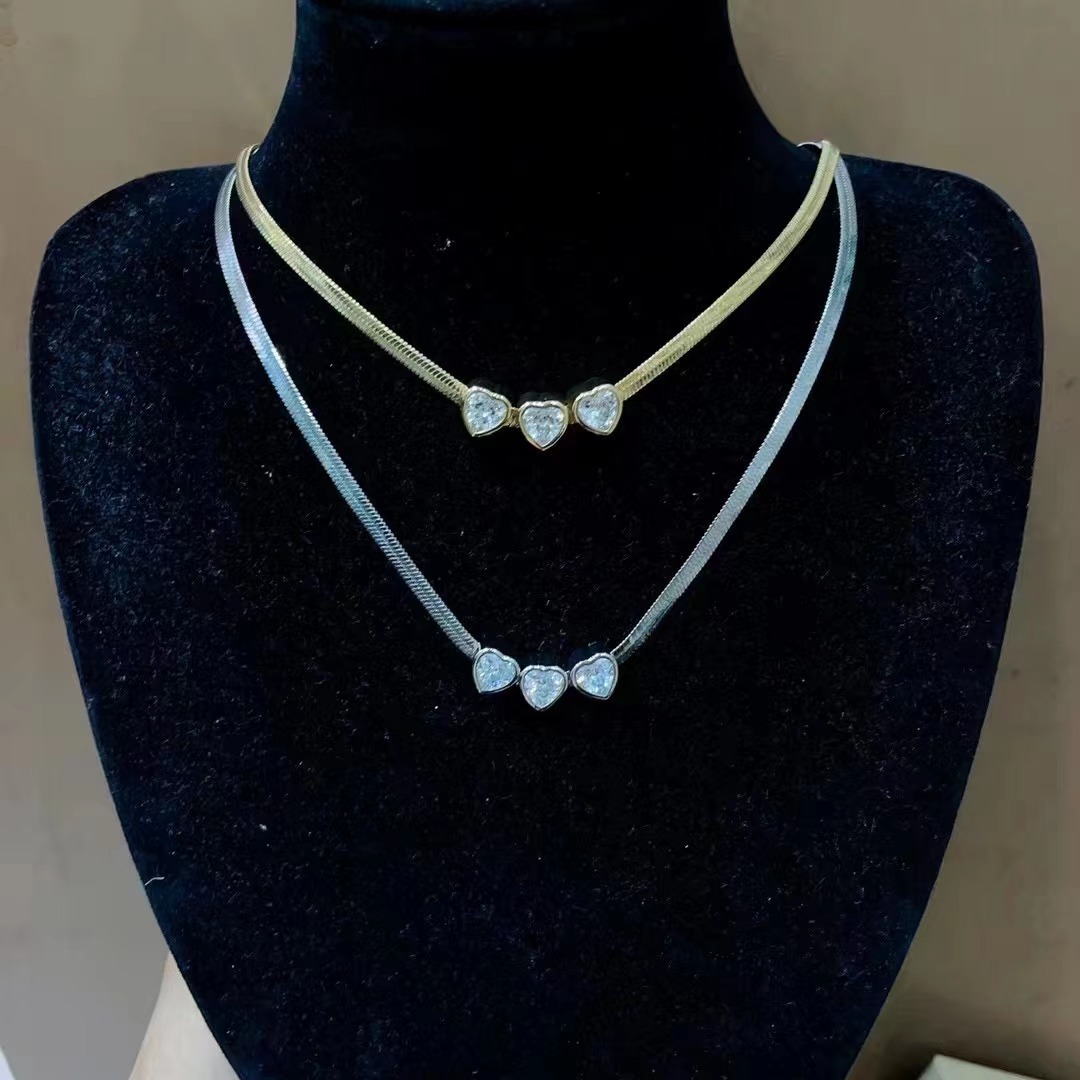 Fashion Heart Shape Copper Plating Inlay Zircon Necklace 1 Piece