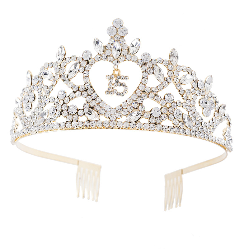 Corona de cumpleaños con diadema de pedrería, diseño de amor, para adolescentes de 15-16 años