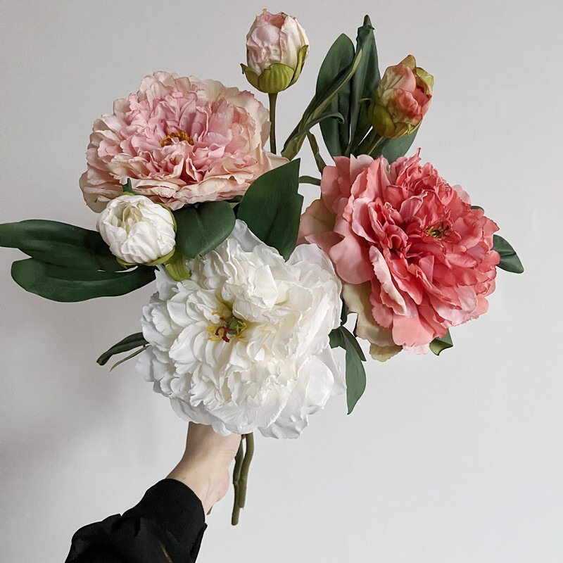 Large Beam peony vintage artificial peony oil painting style fake flower living room home decoration photo props Flower