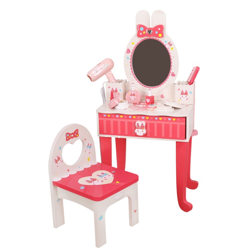Nueva Rosa conejito escritorio tocador de madera los niños Orange rol casa maquillaje Juguetes