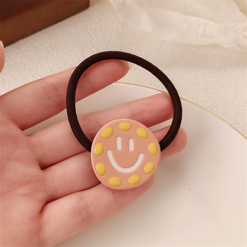 Corea del Sur color contrastante amor sonrisa banda de base de alta elasticidad simple anillo de cabello de alta sensación de cabello atado cuerdas de cabello adornamiento para el cabello