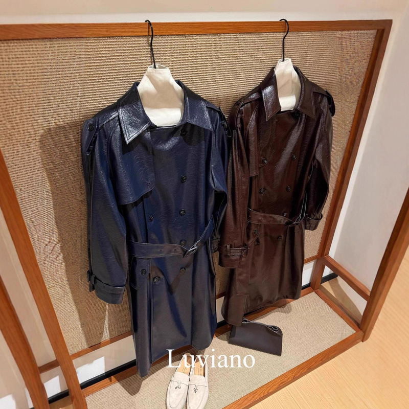 Shenzhen Nanyou 2025 Autumn and Winter Row Style Basic Leather Elegant Versatile Classic Slim Waist Windbreaker Jacket Style