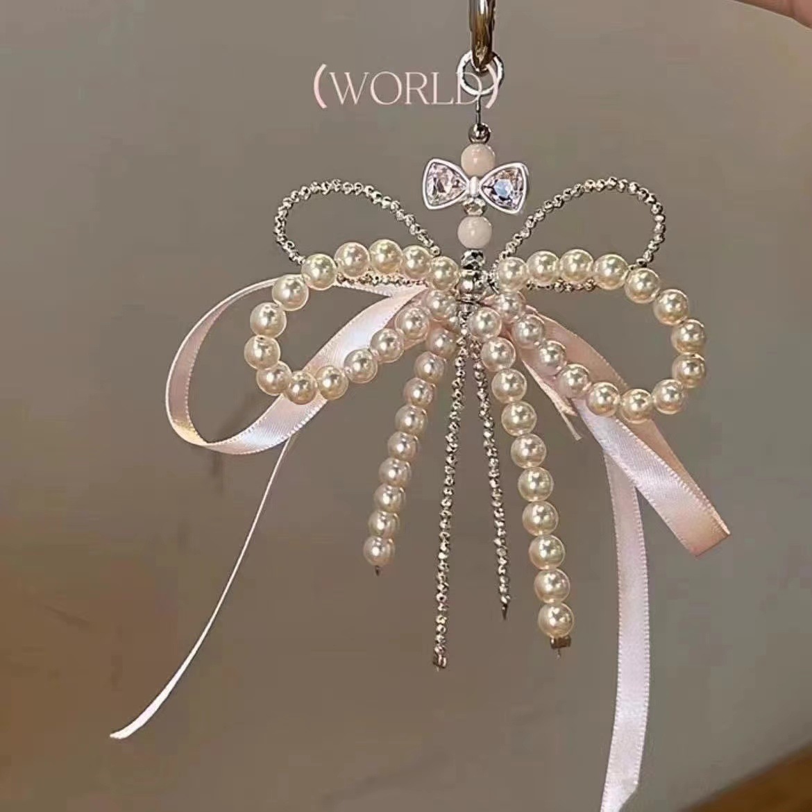 Dulce ballet arco rosa perla cadena de teléfono móvil coreana de mujeres joyas colgantes de viento 2024 nuevo