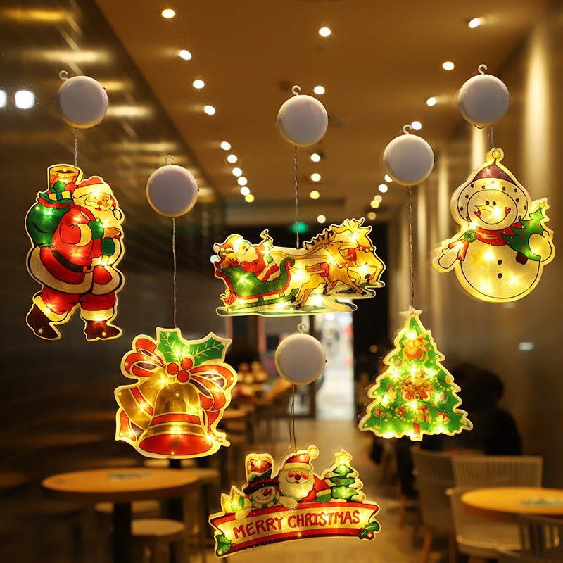 Lámpara de ventosa decorativa led de Navidad transfronteriza estrella cristal pegatinas de ventana cadena de luces al por mayor diseño de centros comerciales luces colgantes