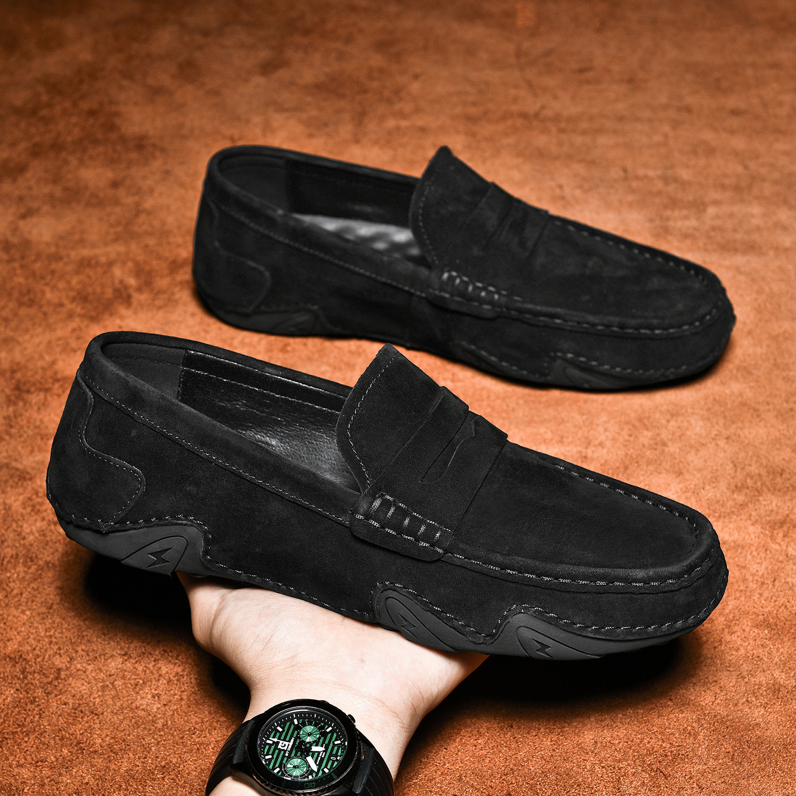 Top-Grain Leather Suede Moccasins For Men, Korean-Style Trendy Shoes, Slip-Ons, Breathable And Comfortable Lazy Shoes, C_vogvips.com