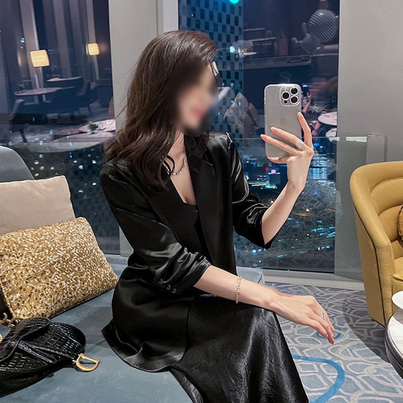 XZ110B-Thin Suit Korean Elegant Commuting Slimming Satin Seven Sleeve Suit Sunscreen Jacket