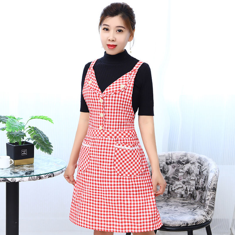 新款韩版时尚成人棉布围裙厨房做饭工人上班防油污工作服套袖女