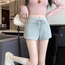 灰色含棉运动休闲短裤女夏季韩版a字高腰宽松阔腿沙滩热裤ins潮流