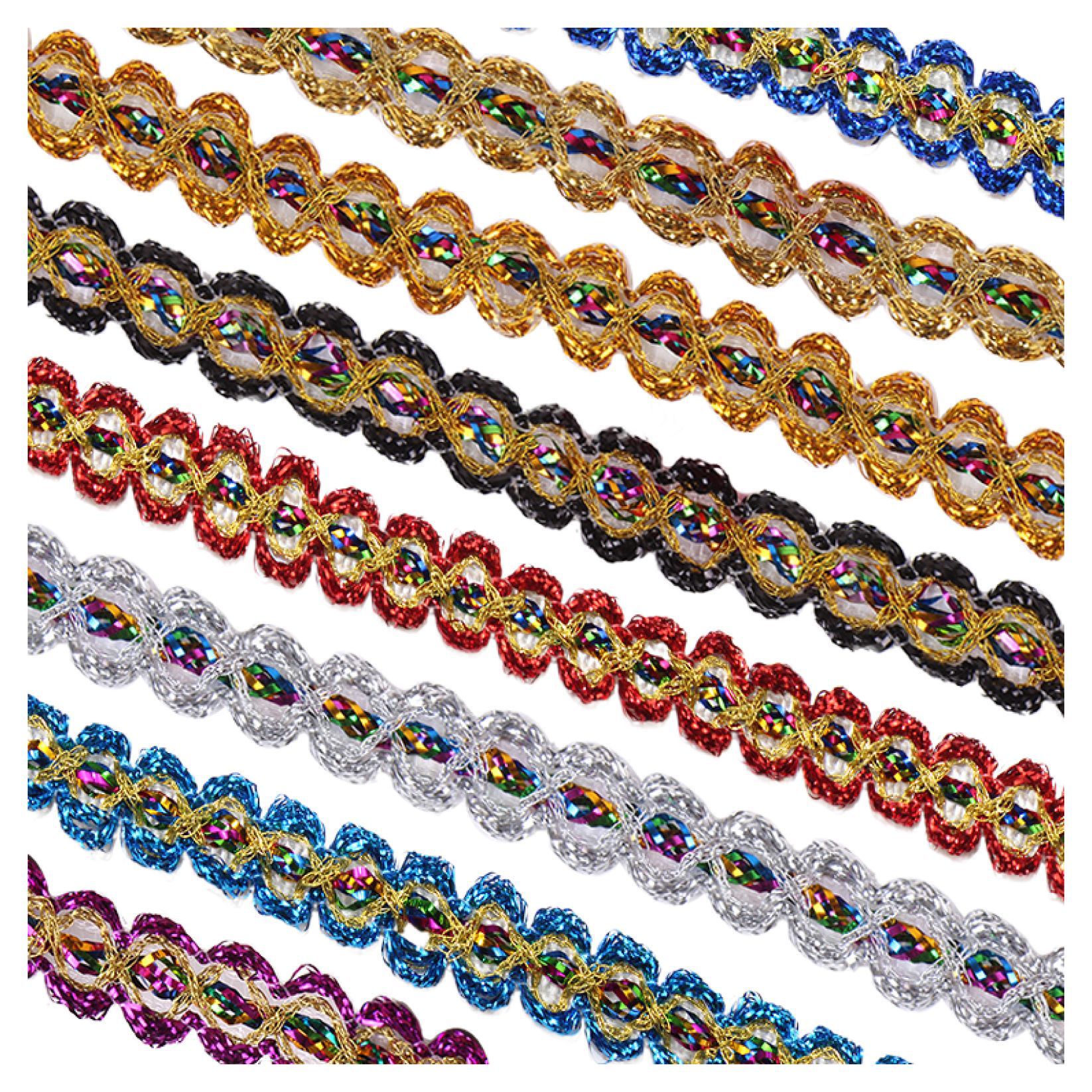 En stock venta al por mayor colorido onda encaje cuentas pequeñas y medianas curvas encaje Ropa Accesorios rendimiento oro lentejuelas encaje