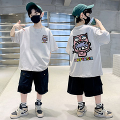 夏季男童短袖純棉套裝2024新款中大童男孩短褲薄款工裝褲廠家直銷