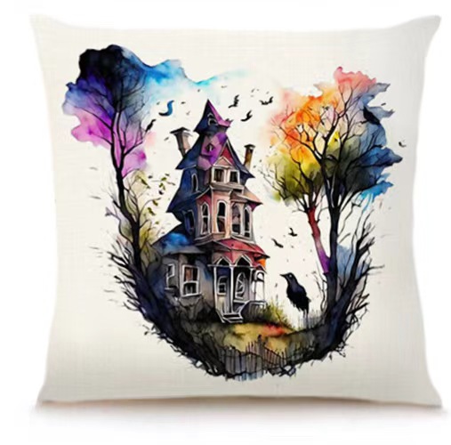 Transfronterizo Amazon Halloween impresión lino almohada cubierta bruja calabaza decoración doméstica almohada cubierta