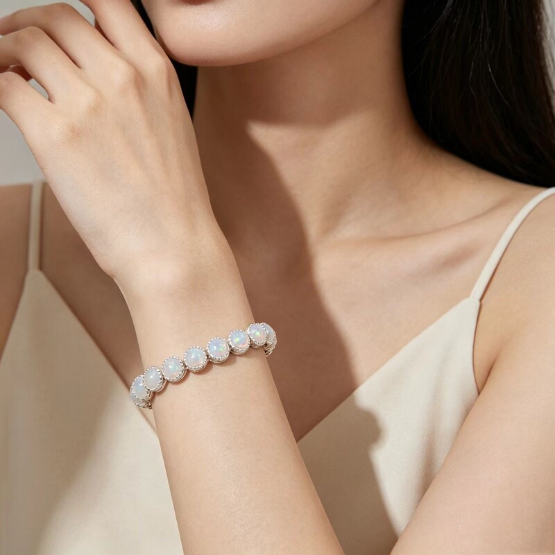 Suxin Cross-Border European and American Silver Opal-Encrusted Bracelet for Women, Elegant, Exquisite, Fashionable, Versatile Bracelet Jewelry Wholesale Suxin Cross-Border European and American Silver Opal-Encrusted Bracelet for Women, Elegant, Exquisite, Fashionable, Versatile Bracelet Jewelry Wholesale