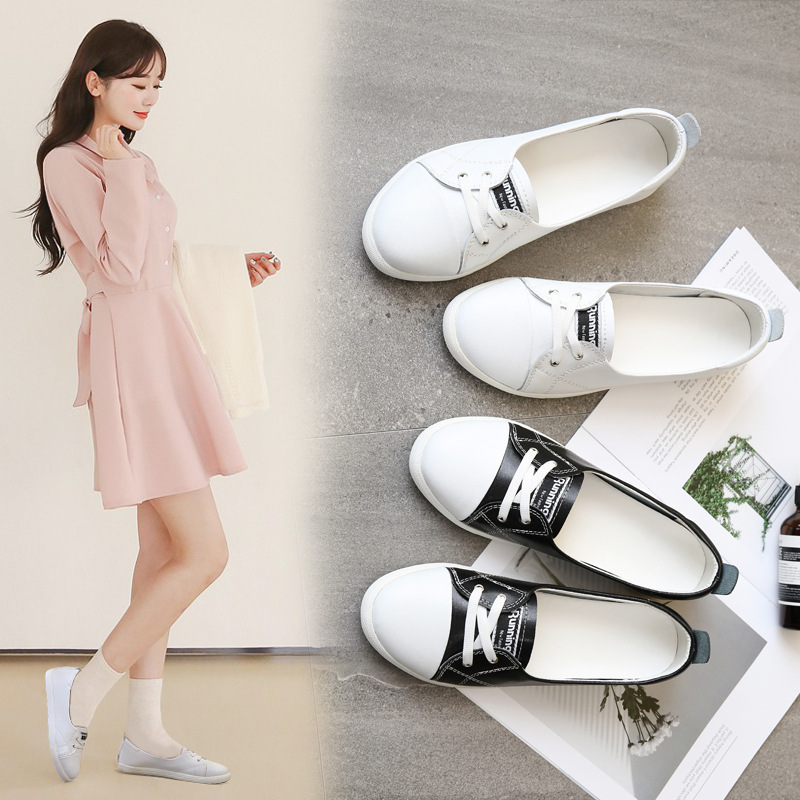Spring New Style Cowhide White Shoes for Women, Korean Style Harajuku Style Flat Shoes, Casual Women's Shoes, Student Cowhide Sneakers for Women