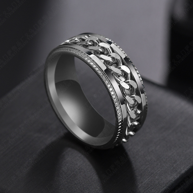 1 Piece Quantity Simple Style Solid Color Chains Print 304 Stainless Steel Men's Rings