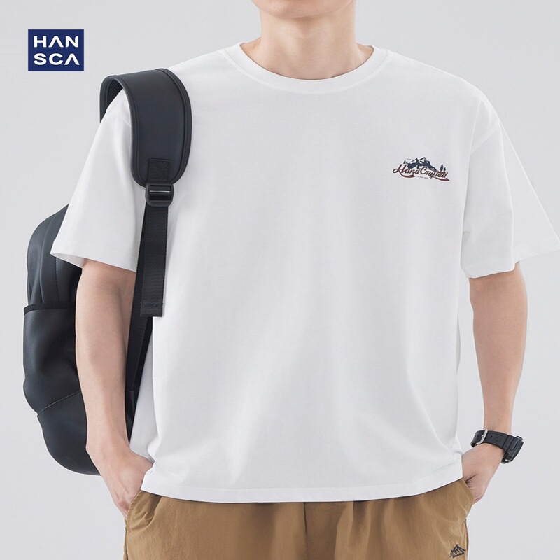 Hanska Short-sleeved T-shirt Men's Summer Loose plus size Trendy Printed T-shirt Boyfriend Style Teenager Half-sleeved Top