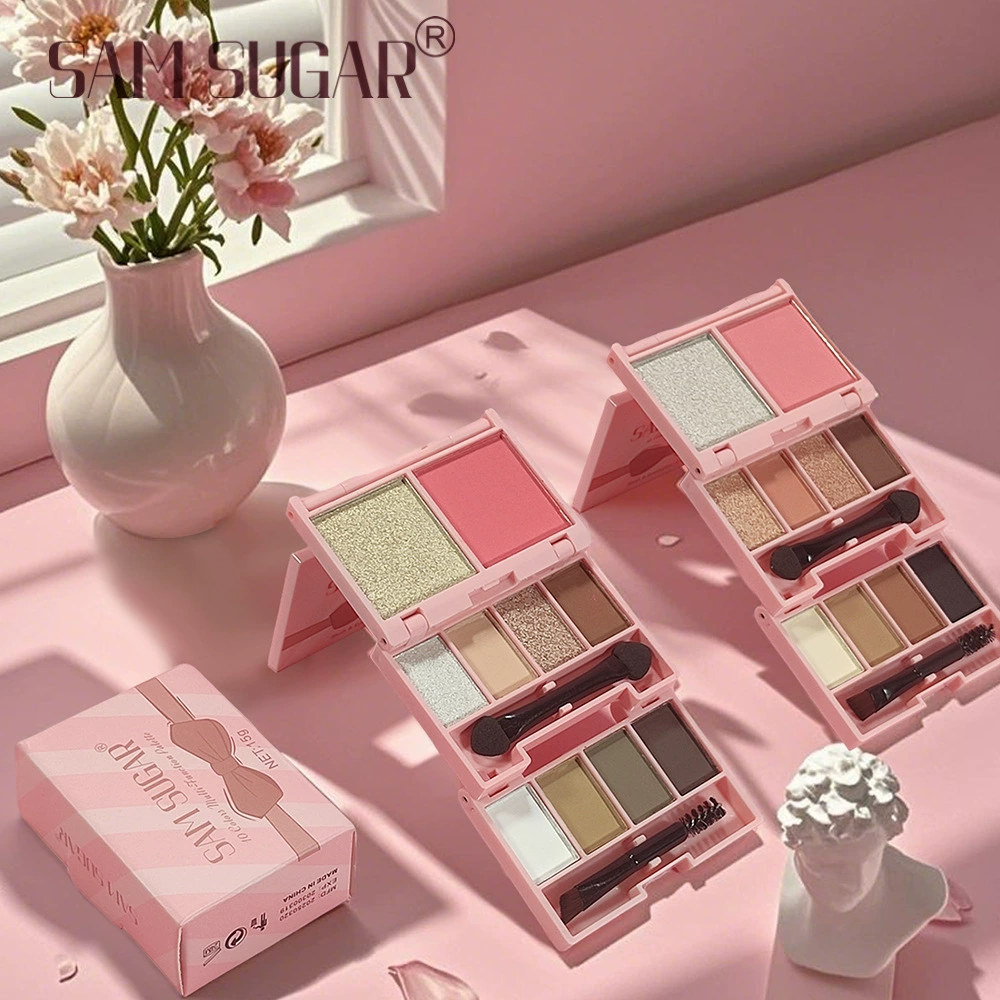 SAM SUGAR Мини-макияж, комплексная палитра, портативные складные тени для век, упаковка для румян, косметическая комбинированная палитра