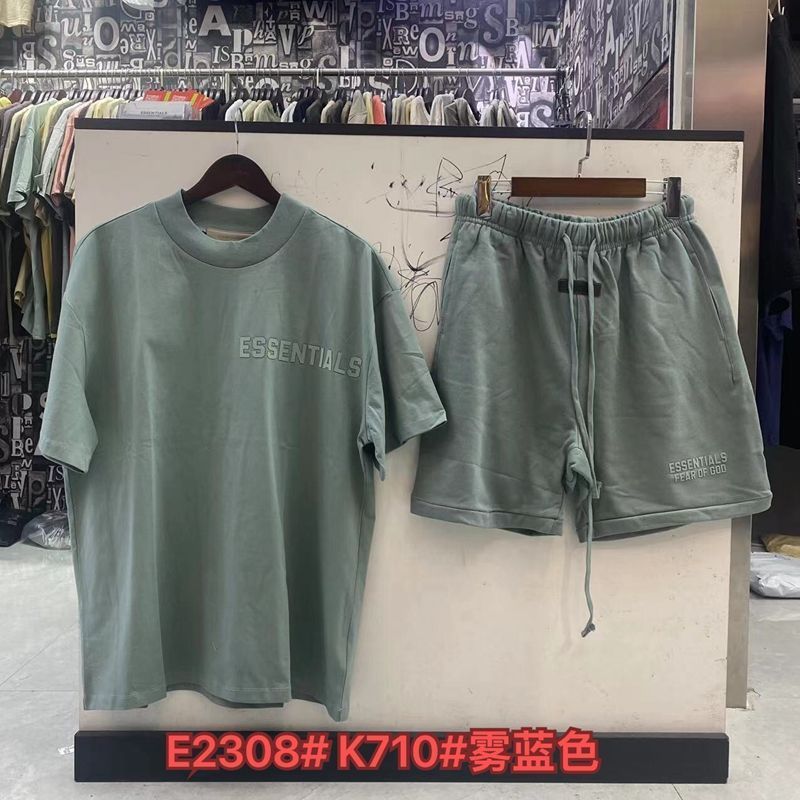 FOGESS Camiseta de cuello redondo, manga corta, camiseta de cuello de terry, pantalones cortos, set suelto, moda masculina, juventud, 18 - 24 años