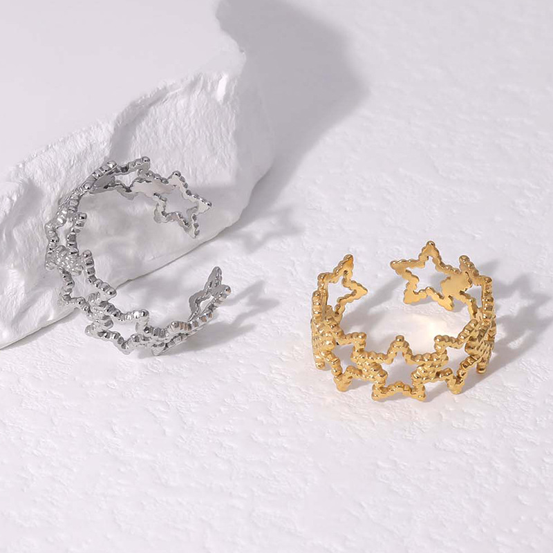 Real Gold Plated Plating Material Open Rings Classification PVD Coated Real Gold Plated 18K Gold Star 304 Stainless Steel Elegant Simple Style Streetwear Waterproof Non Tarnish Open Rings