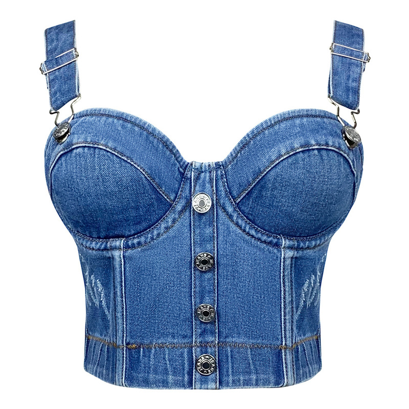 Cross-Border European and American Aliexpress Amazon Best-Selling Versatile Suspender Button Slim Denim Tube Top Camisole New Style