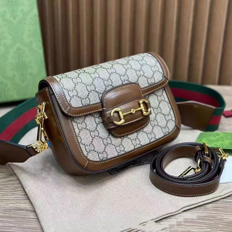 Guangzhou Version Direct Export g Brand Vintage 1955 Saddle Bag Baguette Bag Horsebit Buckle Genuine Leather Shoulder Crossbody Women's Bag