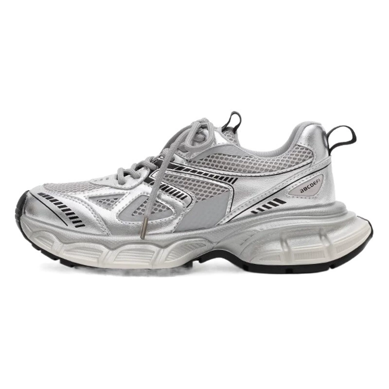 Garoya~Masuism 2025 новые модные женские спортивные кроссовки на толстой подошве серебристого цвета, повседневные кроссовки для бега