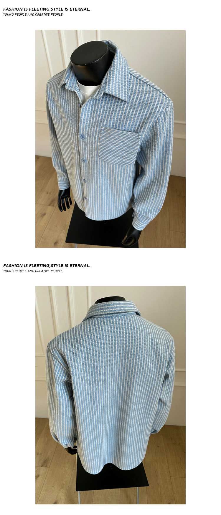 Camicia a maniche lunghe a righe uomo taglio largo giacca casual_voghion.com