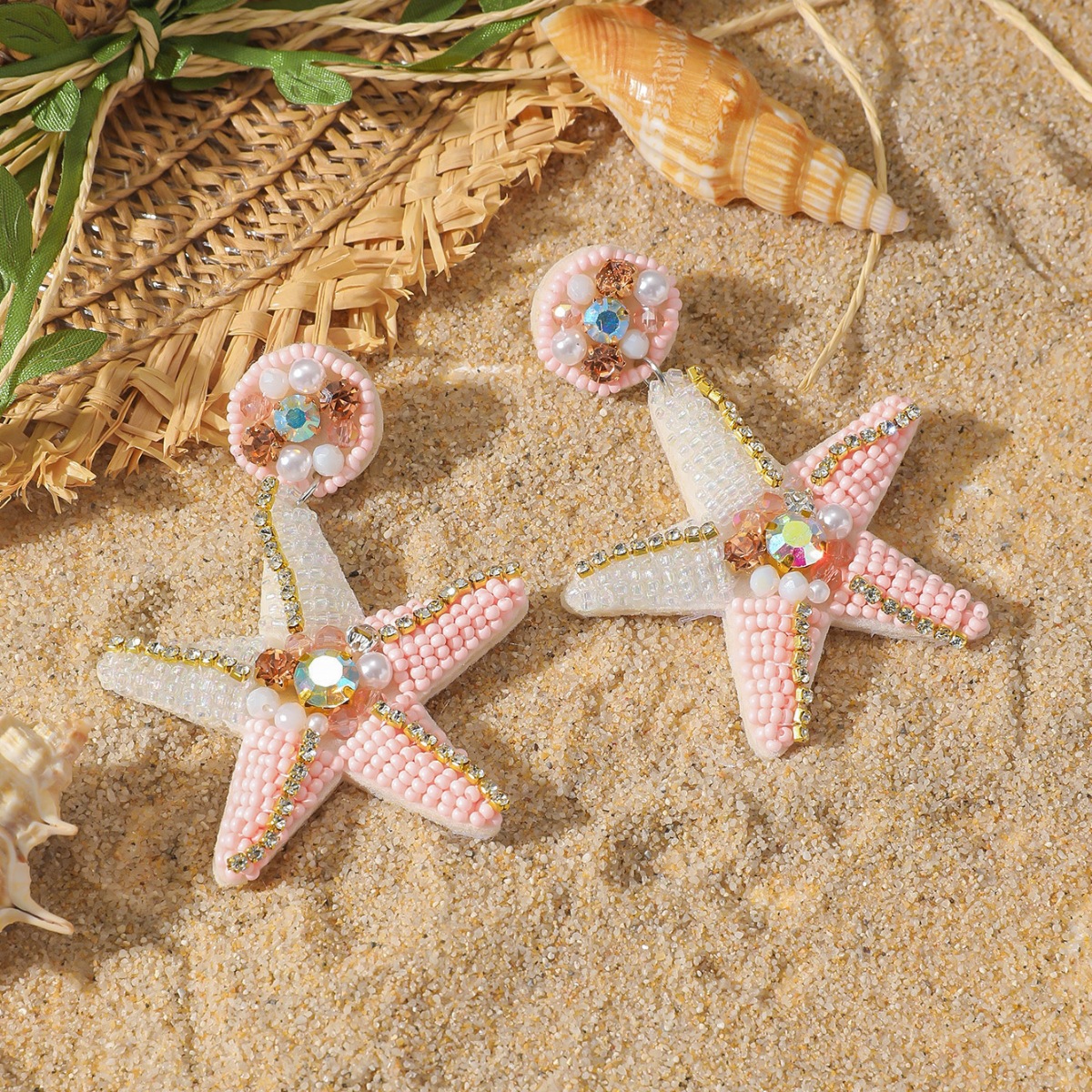 1 Pair Quantity Travel, Beach Occasion 1 Pair Vacation Starfish Hippocampus Beaded Mostacilla Drop Earrings