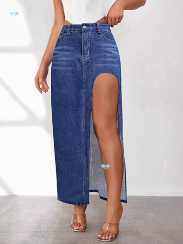 Half body High Split New Washed Solid Color Denim Skirt20