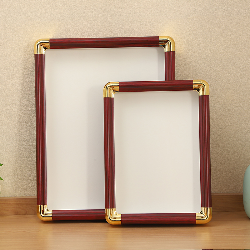 Solid Wood Photo Frame New Chinese Style Imitation Copper Pvc Rounded Corner Picture Frame Solid Wood Frame Mounting Cardboard Wall Hanging Photo Frame High-End
