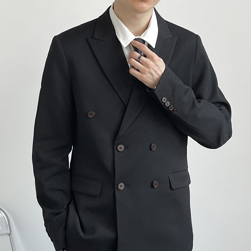 英伦风黑色西装外套男高级感轻商务双排扣正装休闲宽松西服DK制服