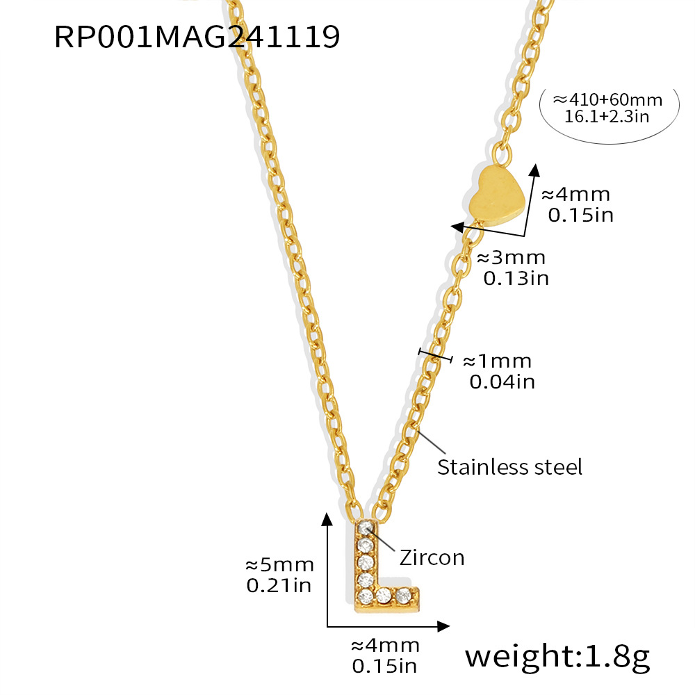 Qiong Yao Titanium Steel 26 letras con incrustaciones de circón Juego de joyas PVD chapado en oro real collar de retención de color pulsera anillo aretes