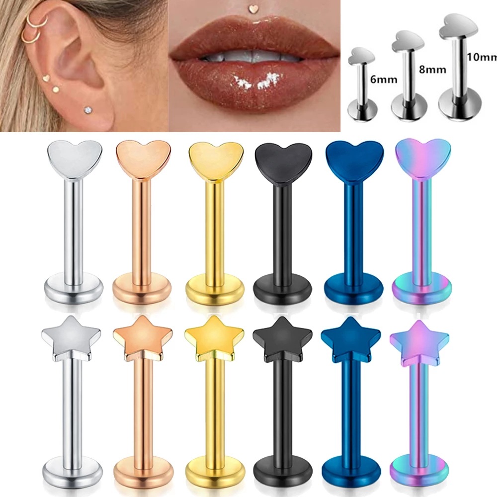 Stainless steel lip nail lip ring nose nail ear bone nail stainless steel flat bottom rod European and American five-pointed star lip nail piercing wholesale