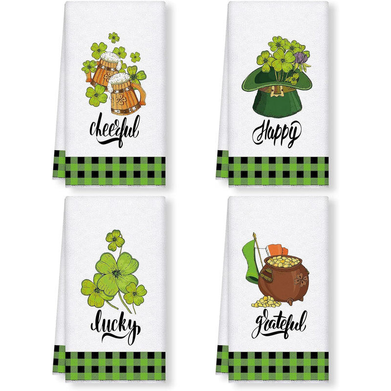 St Patrick's Day kitchen towel Irish Clover dish towel hand towel kitchen bathroom absorbent drying cloth