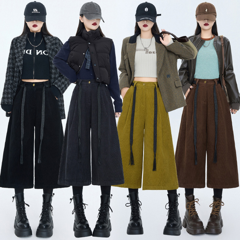 2025 Autumn/Winter New Versatile Fashion Corduroy Wide-Leg Pants for Women Korean Style Slimming Casual Retro Cropped Boot Pants 2025 Autumn/Winter New Versatile Fashion Corduroy Wide-Leg Pants for Women Korean Style Slimming Casual Retro Cropped Boot Pants