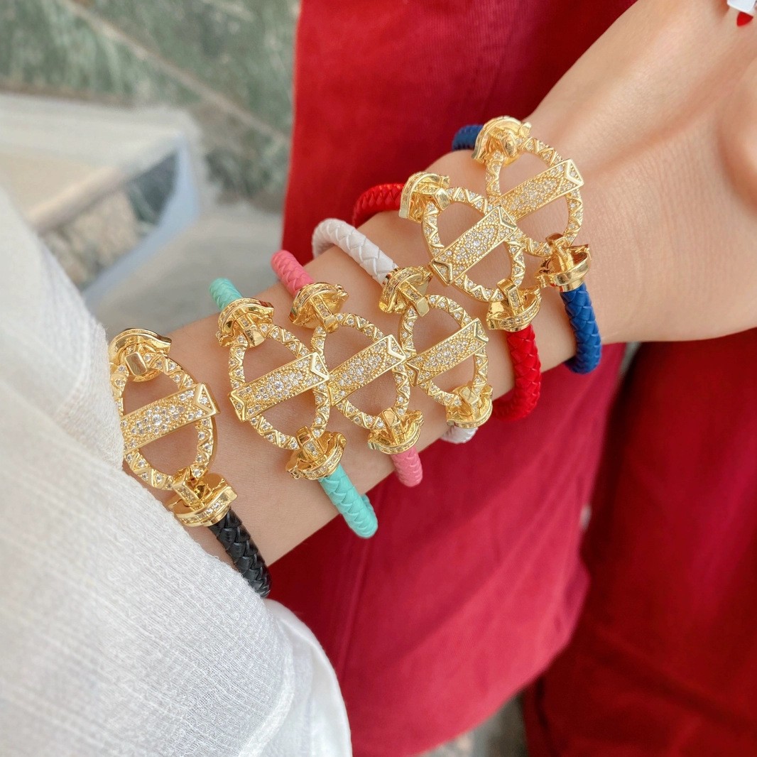 Vintage Style Classic Style Geometric Zircon Leather Rope Copper Woven Chain String Bracelets Wholesale display picture 1