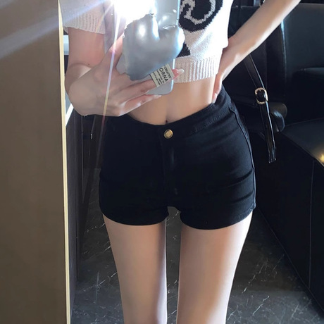 辣妹牛仔短裤女ins2025春季新款高腰显瘦黑裤子紧身微弹包臀热裤
