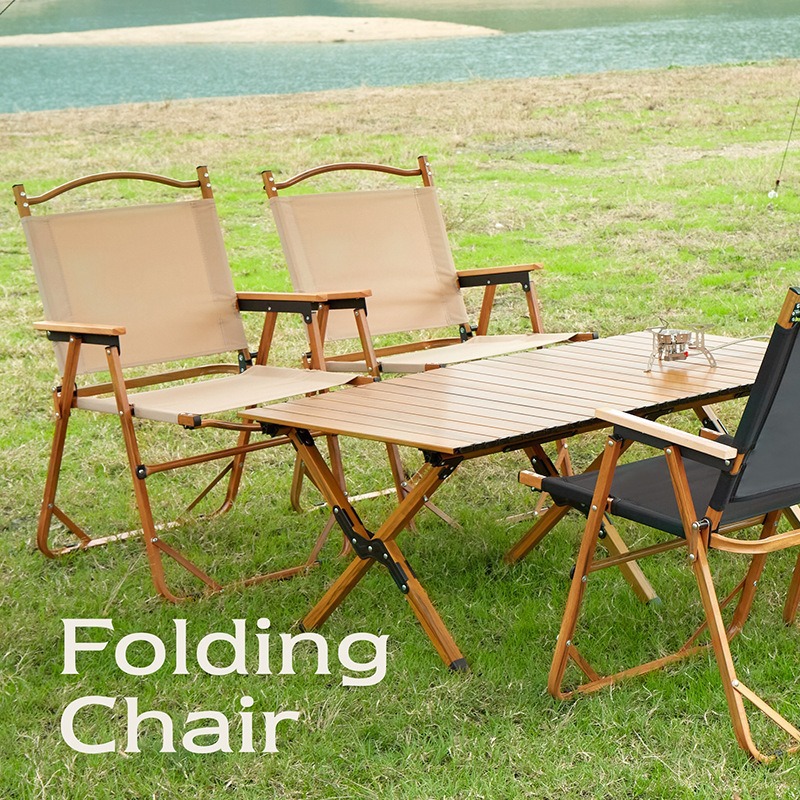 Outdoor Lightweight Folding Egg Roll Table and Chairs, Suburban Barbecue Camping Aluminum Alloy Backrest Chair, Leisure Fishing Kermit Chair