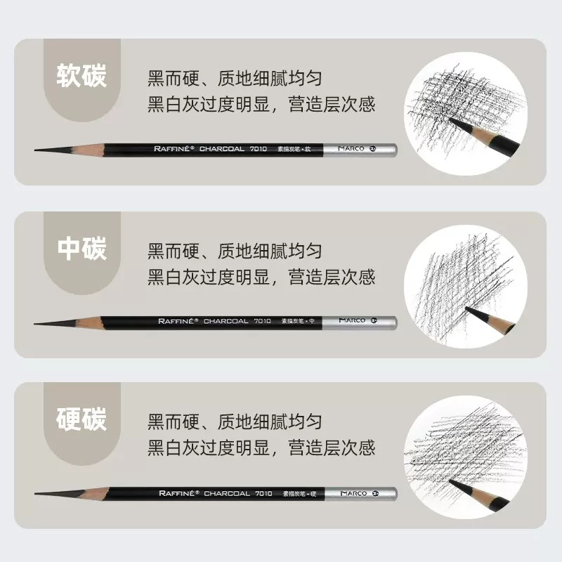 MARCO carbón lápiz boceto pintura pluma de carbono suave medio duro de carbono lápiz herramienta de dibujo suministros de arte 7010