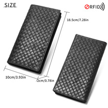 欧美跨境爆款男士长款牛皮钱包RFID防盗刷大容量多卡位编织纹钱夹