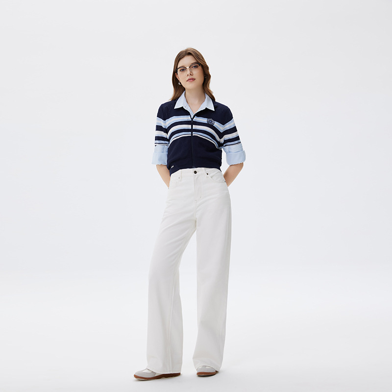 2026 Spring High-End Light Luxury Women's Jeans, Loose Fit, Pure Cotton, White Straight-Leg Pants, Intellectual High-Waisted Narrow Wide-Leg Pants